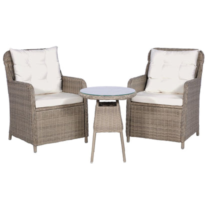 vidaXL 3 Piece Bistro Set with Cushions and Pillows Poly Rattan Brown-1