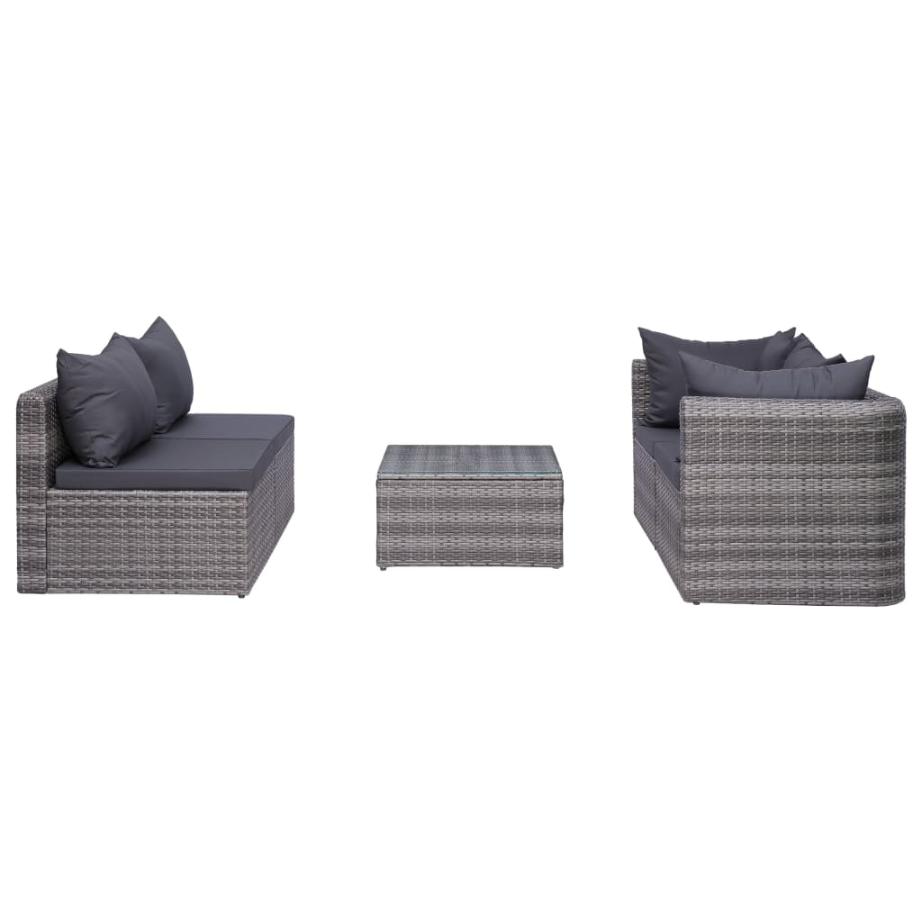 vidaXL 5 Piece Patio Sofa Set with Cushions & Pillows Poly Rattan Gray-1