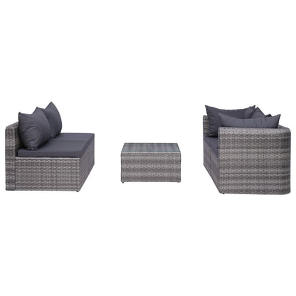 vidaXL 5 Piece Patio Sofa Set with Cushions & Pillows Poly Rattan Gray-1