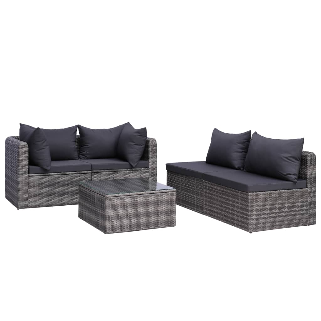 vidaXL 5 Piece Patio Sofa Set with Cushions & Pillows Poly Rattan Gray-2