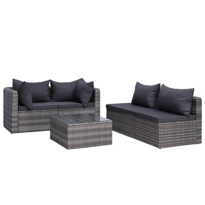 vidaXL 5 Piece Patio Sofa Set with Cushions & Pillows Poly Rattan Gray-2