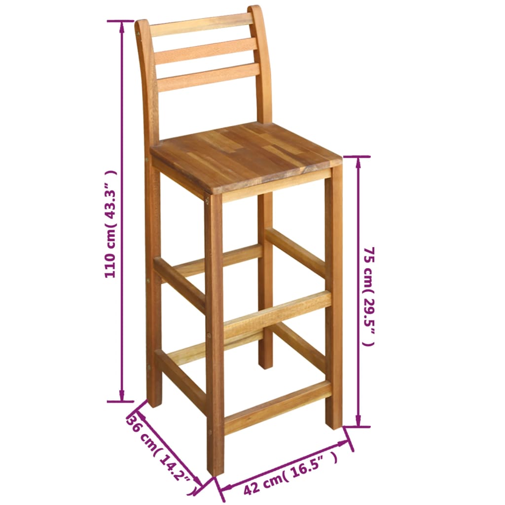 vidaXL Bar Table and Chair Kitchen Wooden Dining Table Set Solid Acacia Wood-0