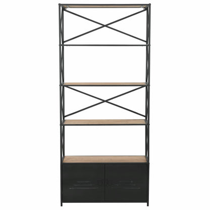 vidaXL Bookcase Solid Firwood and Steel 31.4"x12.7"x70.8"-3