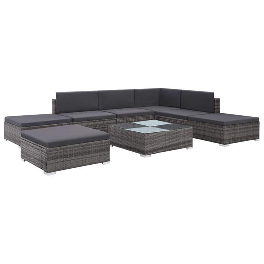 vidaXL 8 Piece Patio Lounge Set with Cushions Poly Rattan Gray-0