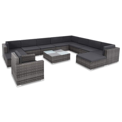 vidaXL 12 Piece Patio Lounge Set with Cushions Poly Rattan Gray-0