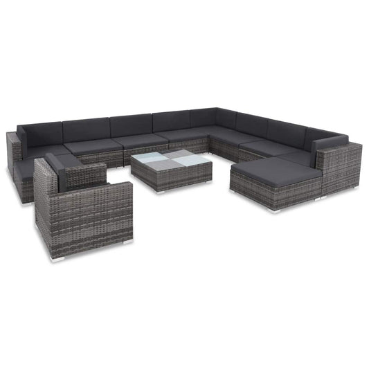 vidaXL 12 Piece Patio Lounge Set with Cushions Poly Rattan Gray-0