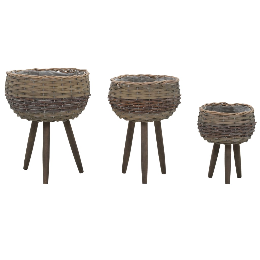 vidaXL Planter 3 pcs Wicker with PE Lining-0