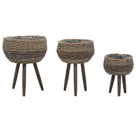 vidaXL Planter 3 pcs Wicker with PE Lining-0