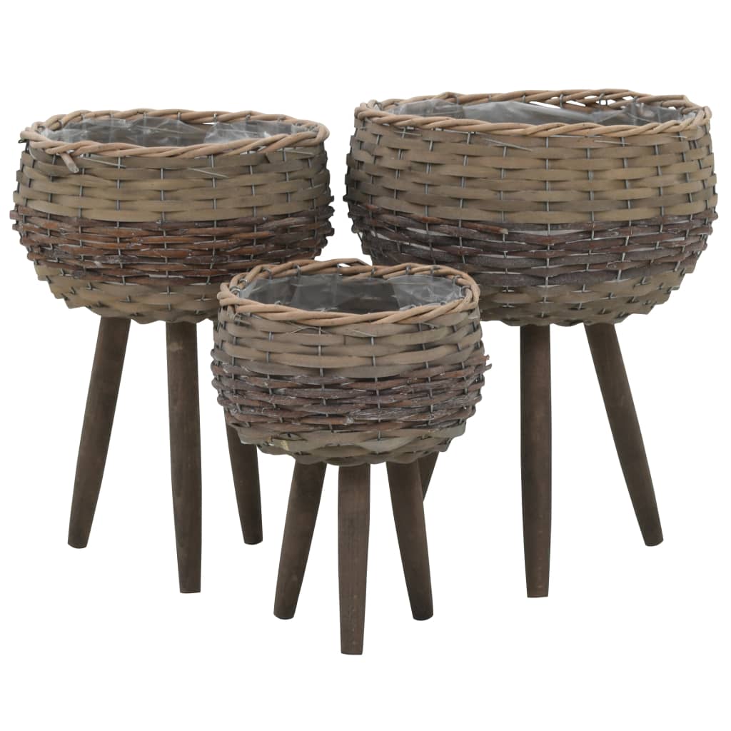 vidaXL Planter 3 pcs Wicker with PE Lining-1