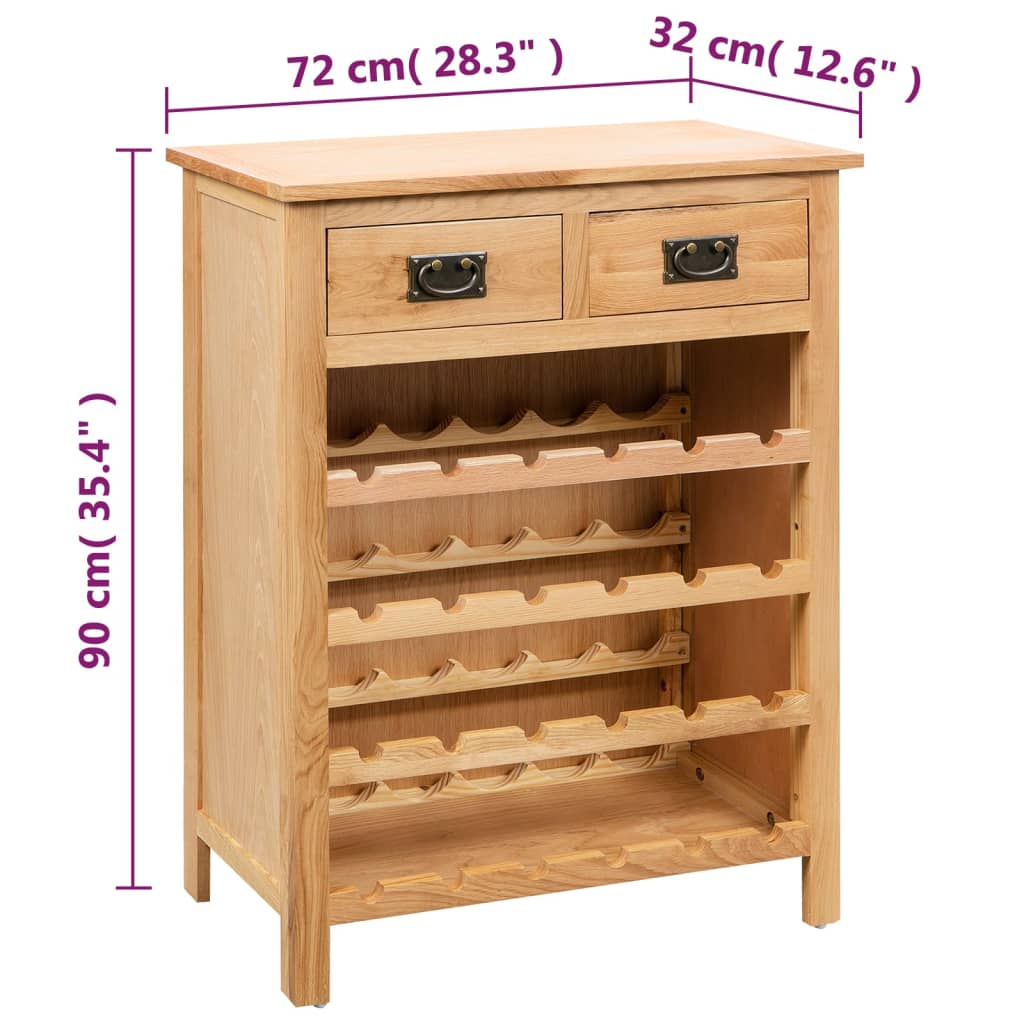vidaXL Wine Cabinet Bottle Holder 2 Drawers Floor Wine Cabinet Solid Oak Wood-2
