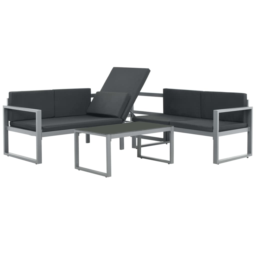 vidaXL 3 Piece Garden Lounge Set with Cushions Aluminum Black-1