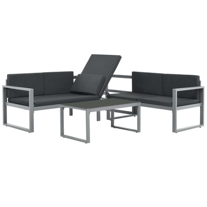 vidaXL 3 Piece Garden Lounge Set with Cushions Aluminum Black-1