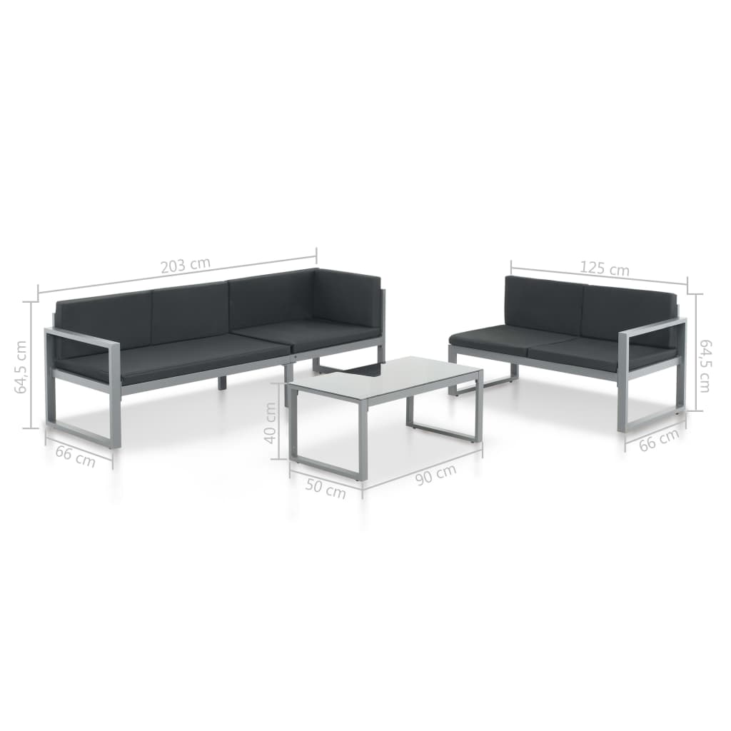 vidaXL 3 Piece Garden Lounge Set with Cushions Aluminum Black-4