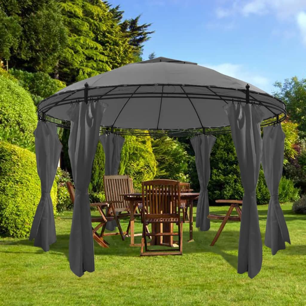 vidaXL Gazebo Round Pop up Canopy Tent Patio Pavilion Sunshade with Curtains-3