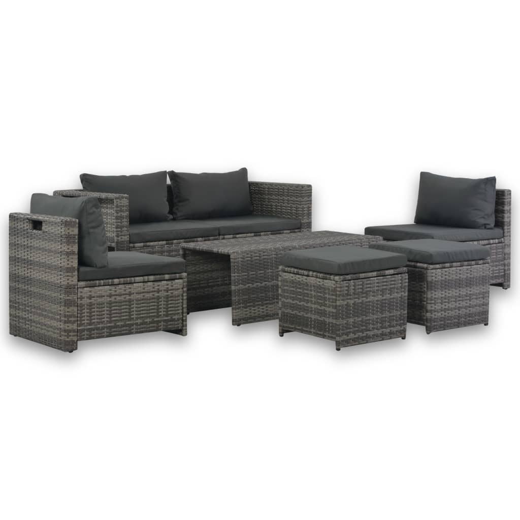 vidaXL Patio Furniture Set 6 Piece Sectional Sofa with Coffee Table Rattan-2