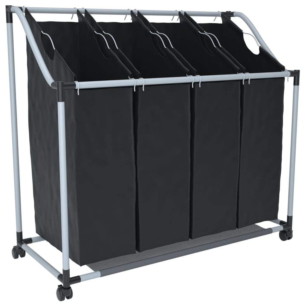 vidaXL Laundry Sorter with 4 Bags Black Gray-1