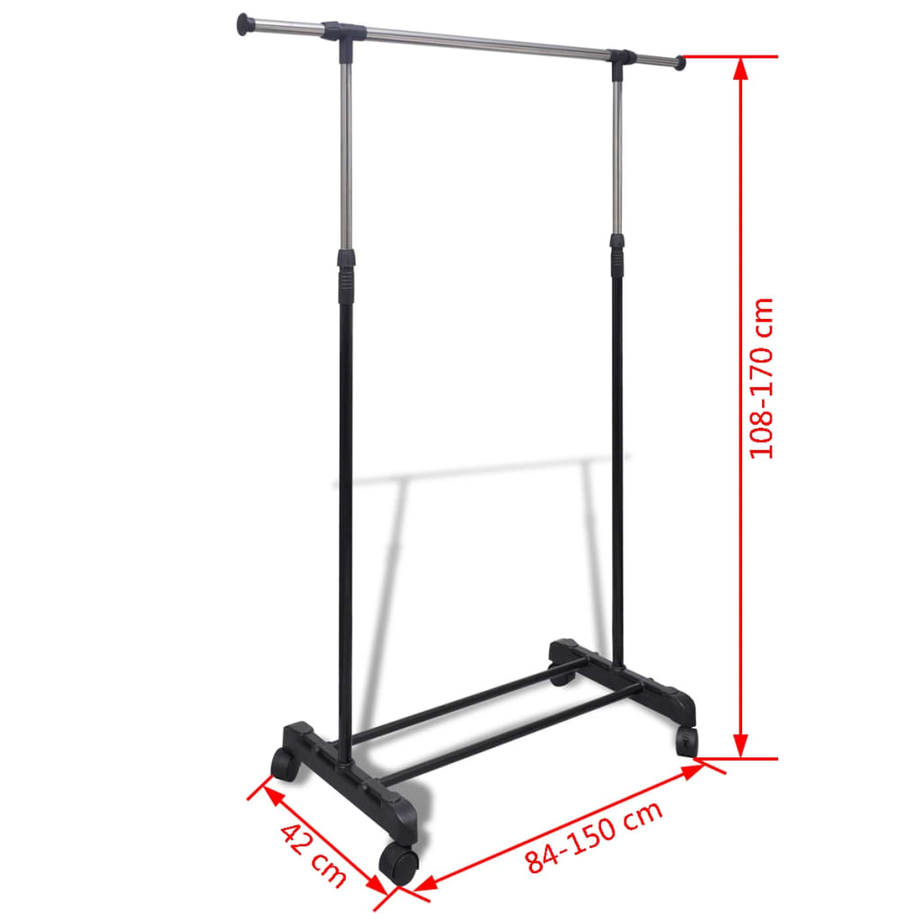vidaXL Adjustable Clothes Rack 4 Castors 2 Hanging Rails-3