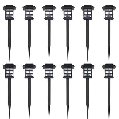 vidaXL Outdoor Solar Lamp LED Light Set 12 pcs with Spike 3.4"x3.4"x15"-0