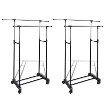 vidaXL Adjustable Clothes Rack 4 Castors 2 Hanging Rails-6