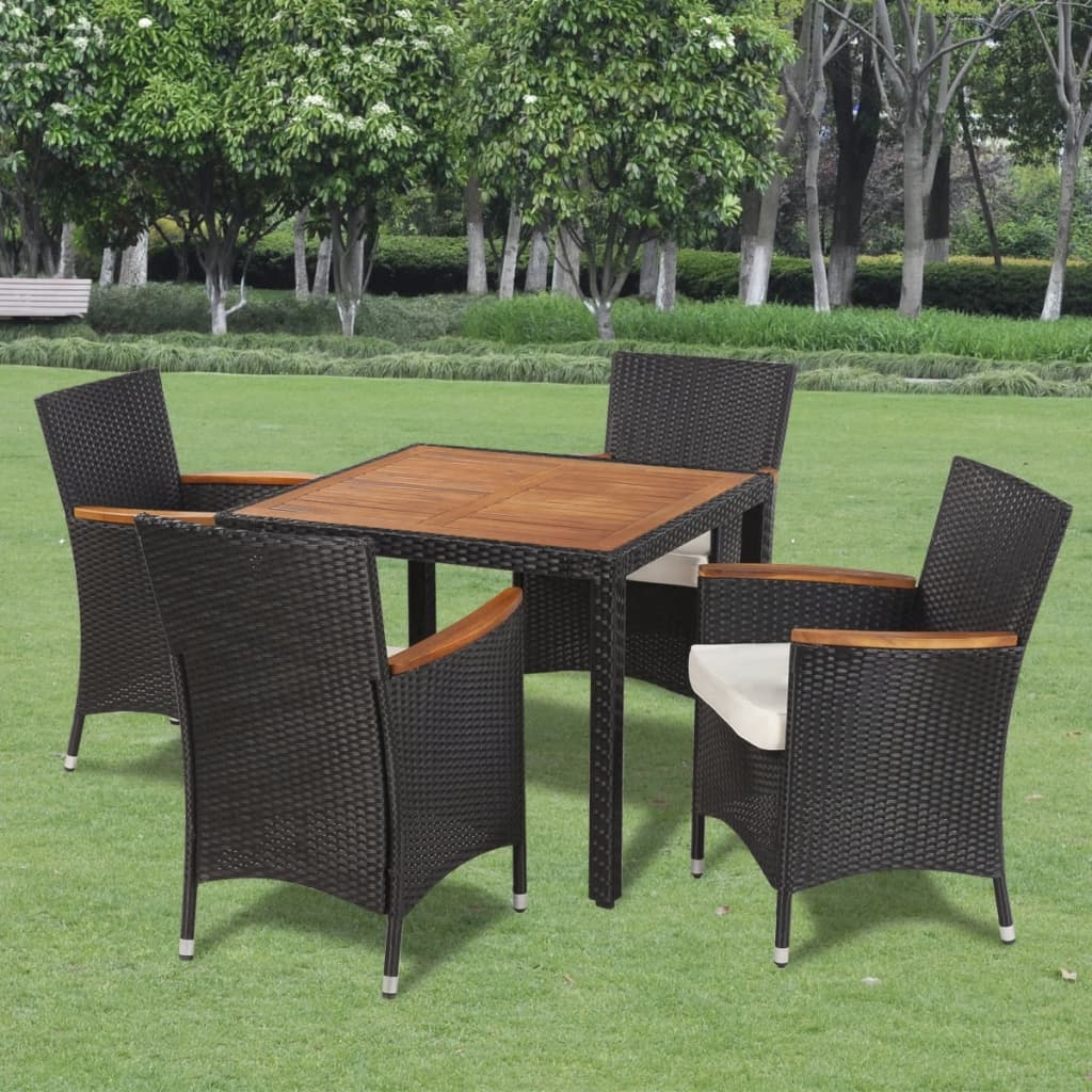 vidaXL Patio Dining Set Outdoor Dining Table and Chairs Poly Rattan Black-6