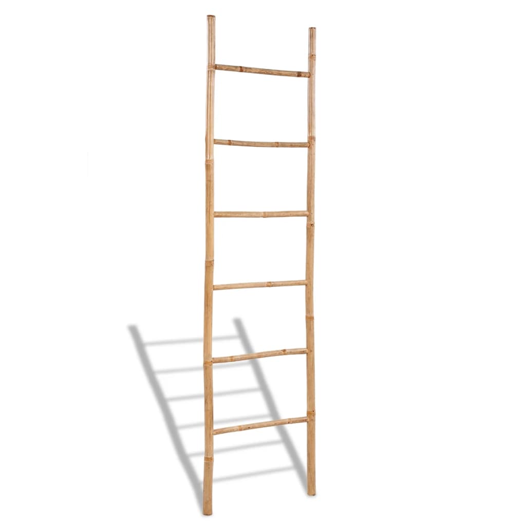 vidaXL Towel Ladder with 6 Rungs Bamboo Bathroom Rack Organizer Stand Hanger-0