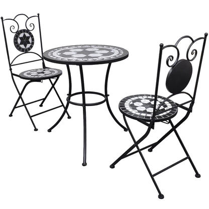 vidaXL 3 Piece Bistro Set Ceramic Tile Black and White-0