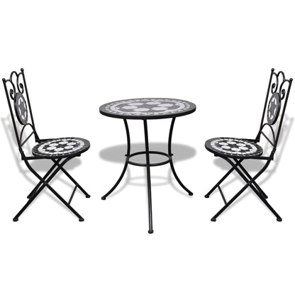 vidaXL 3 Piece Bistro Set Ceramic Tile Black and White-2