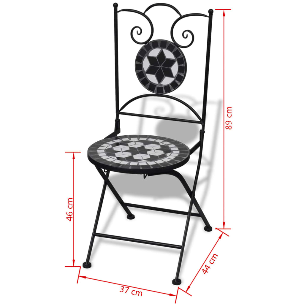 vidaXL 3 Piece Bistro Set Ceramic Tile Black and White-1