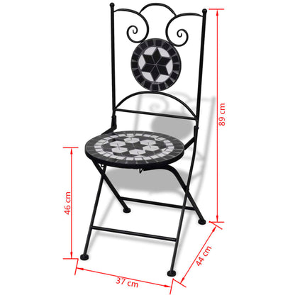 vidaXL 3 Piece Bistro Set Ceramic Tile Black and White-1