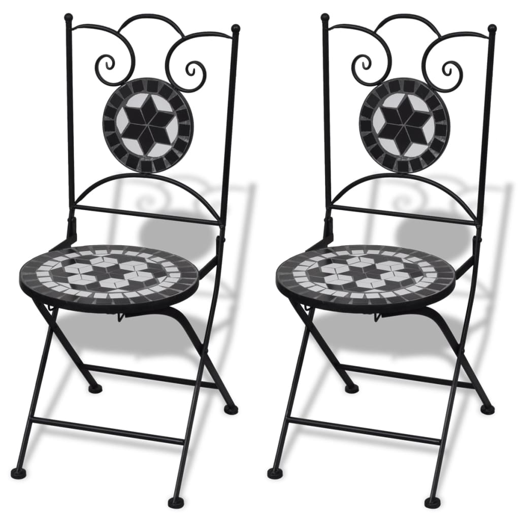 vidaXL 3 Piece Bistro Set Ceramic Tile Black and White-3