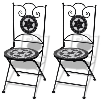 vidaXL 3 Piece Bistro Set Ceramic Tile Black and White-3
