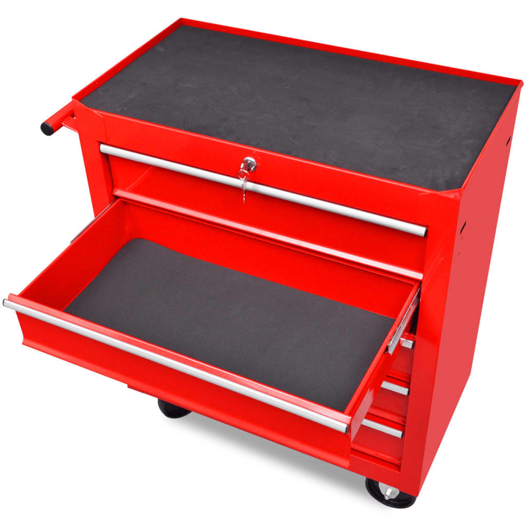 vidaXL Red Workshop Tool Trolley 5 Drawers-0