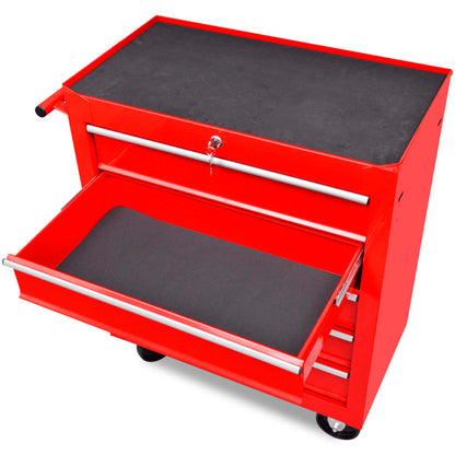 vidaXL Red Workshop Tool Trolley 5 Drawers-0