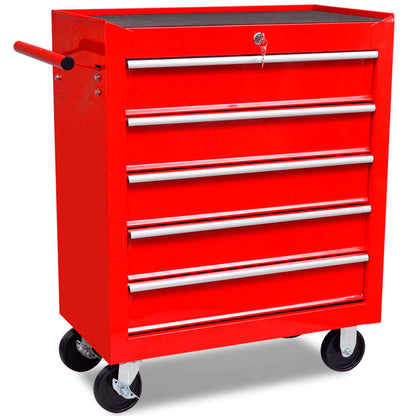 vidaXL Red Workshop Tool Trolley 5 Drawers-1