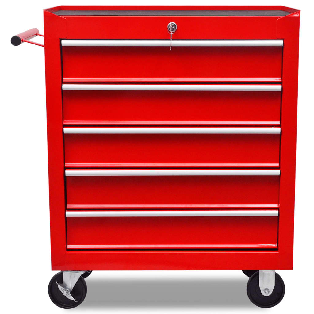 vidaXL Red Workshop Tool Trolley 5 Drawers-2