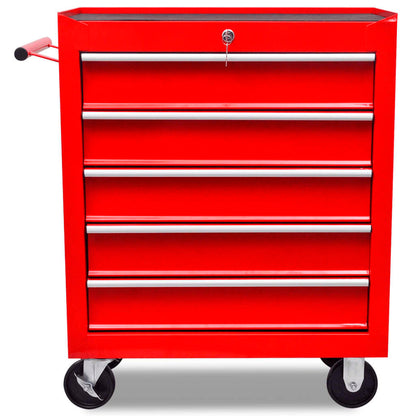 vidaXL Red Workshop Tool Trolley 5 Drawers-2