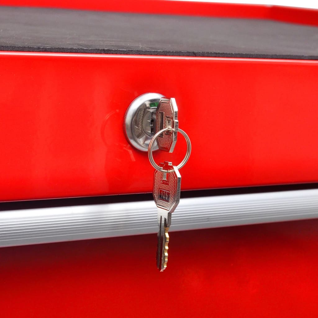 vidaXL Red Workshop Tool Trolley 5 Drawers-4