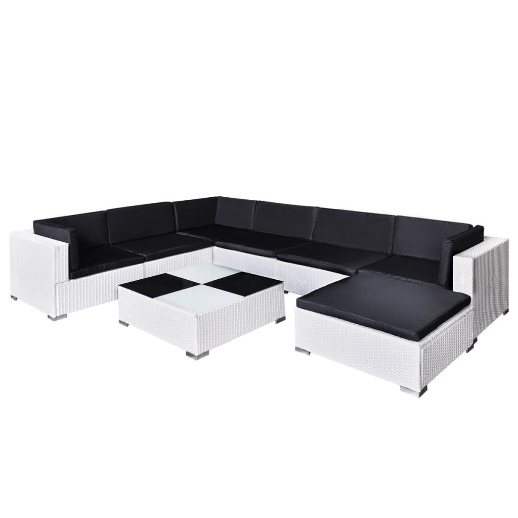 vidaXL 8 Piece Patio Lounge Set with Cushions Poly Rattan White-1