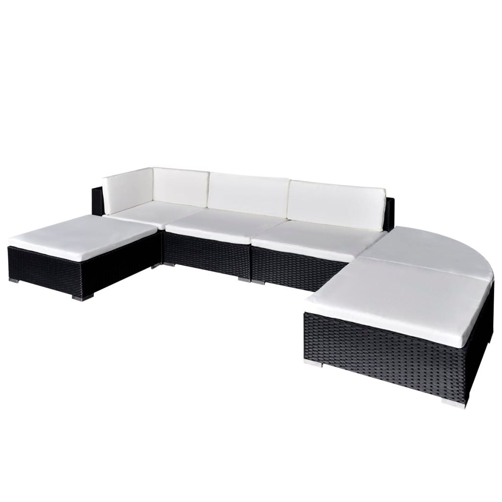vidaXL 6 Piece Patio Lounge Set with Cushions Poly Rattan Black-0