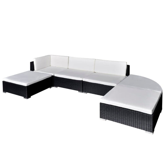 vidaXL 6 Piece Patio Lounge Set with Cushions Poly Rattan Black-0