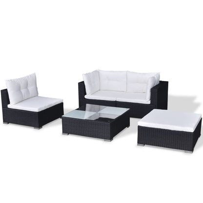 vidaXL 5 Piece Patio Lounge Set with Cushions Poly Rattan Black-3