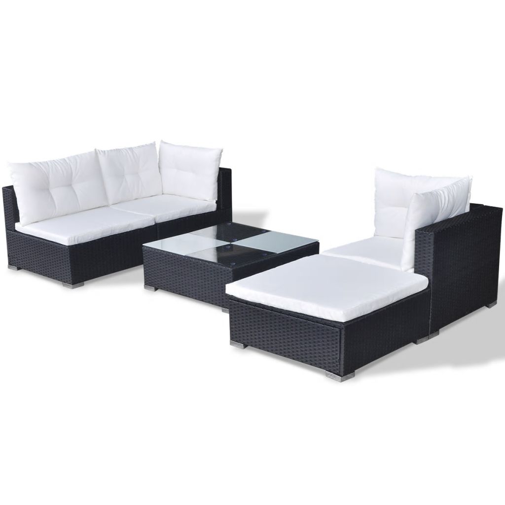 vidaXL 5 Piece Patio Lounge Set with Cushions Poly Rattan Black-4