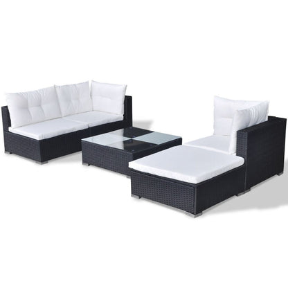 vidaXL 5 Piece Patio Lounge Set with Cushions Poly Rattan Black-4
