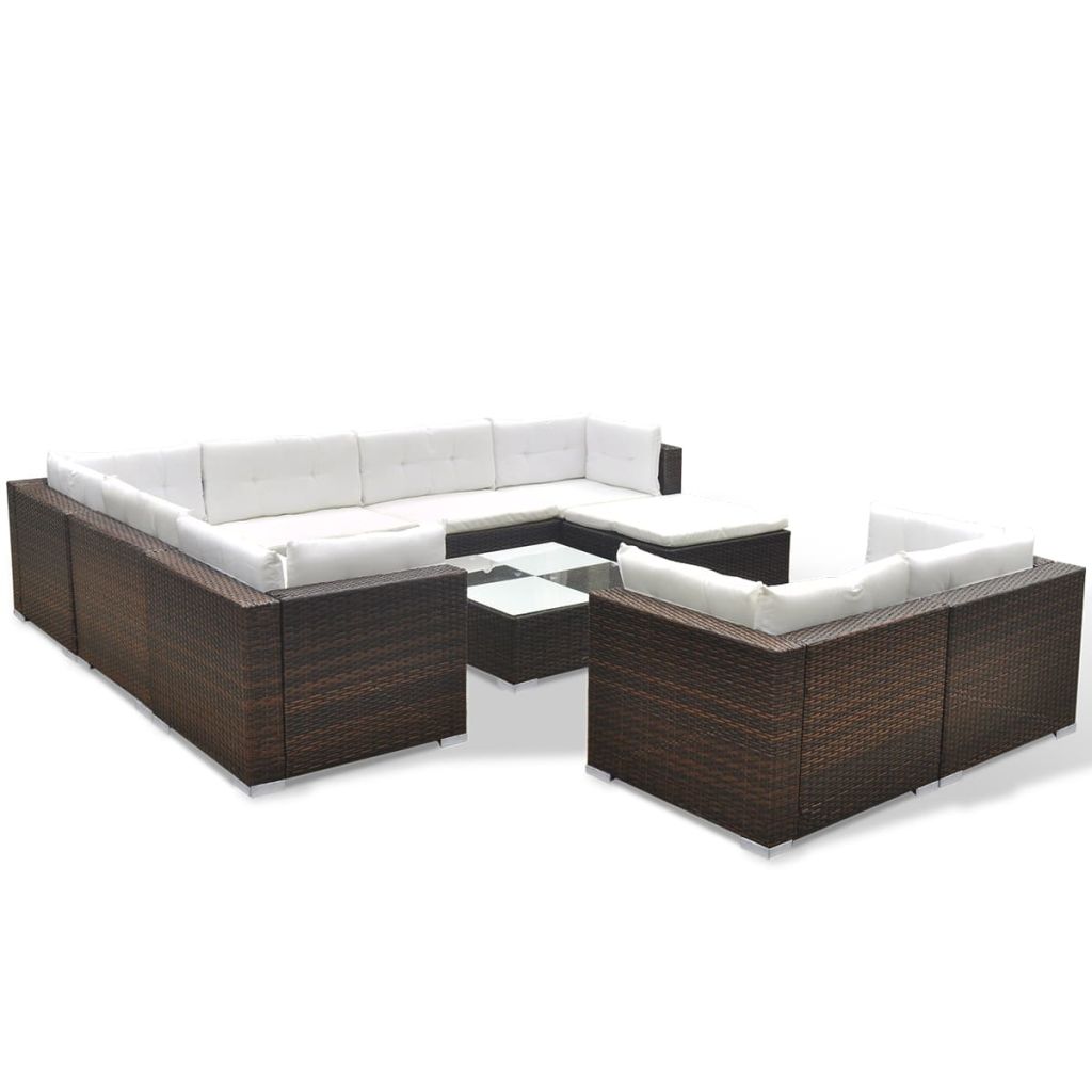 vidaXL 10 Piece Patio Lounge Set with Cushions Poly Rattan Brown-3