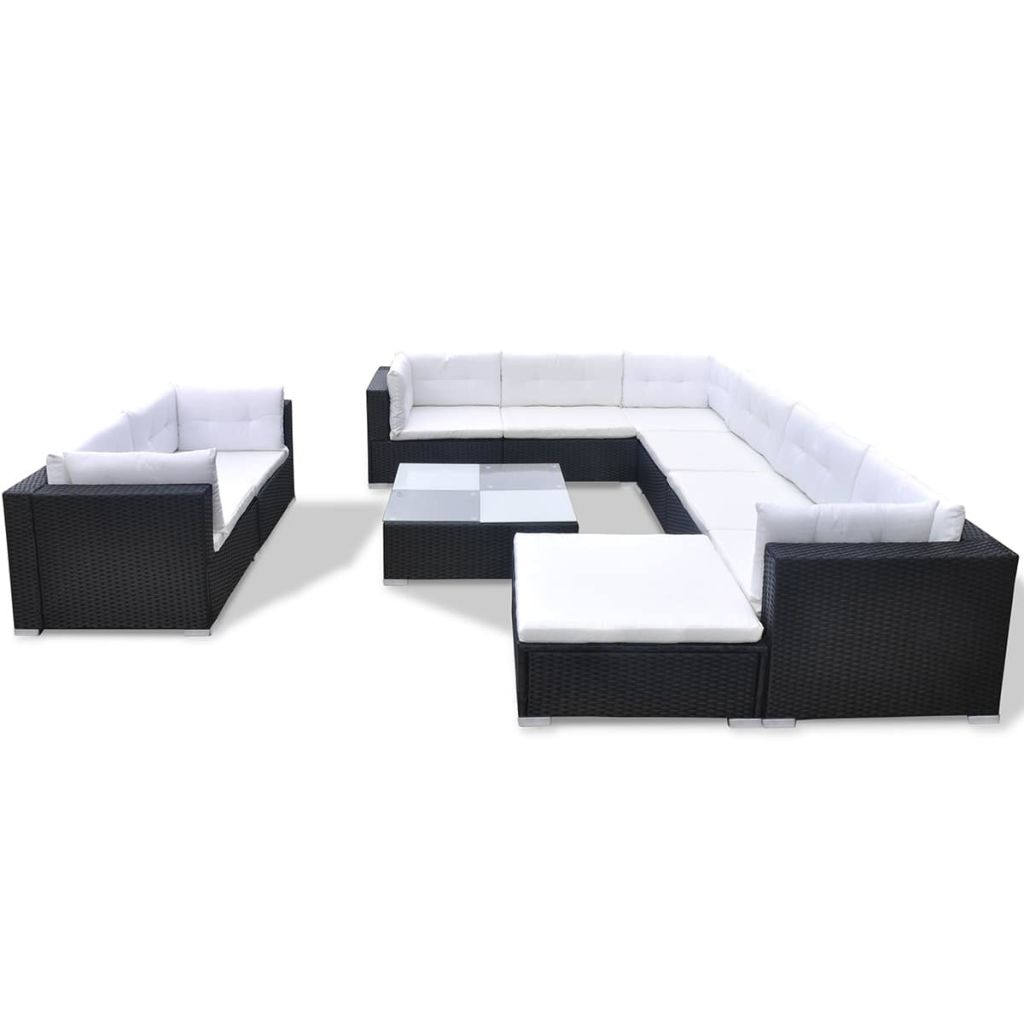 vidaXL 10 Piece Patio Lounge Set with Cushions Poly Rattan Black-1
