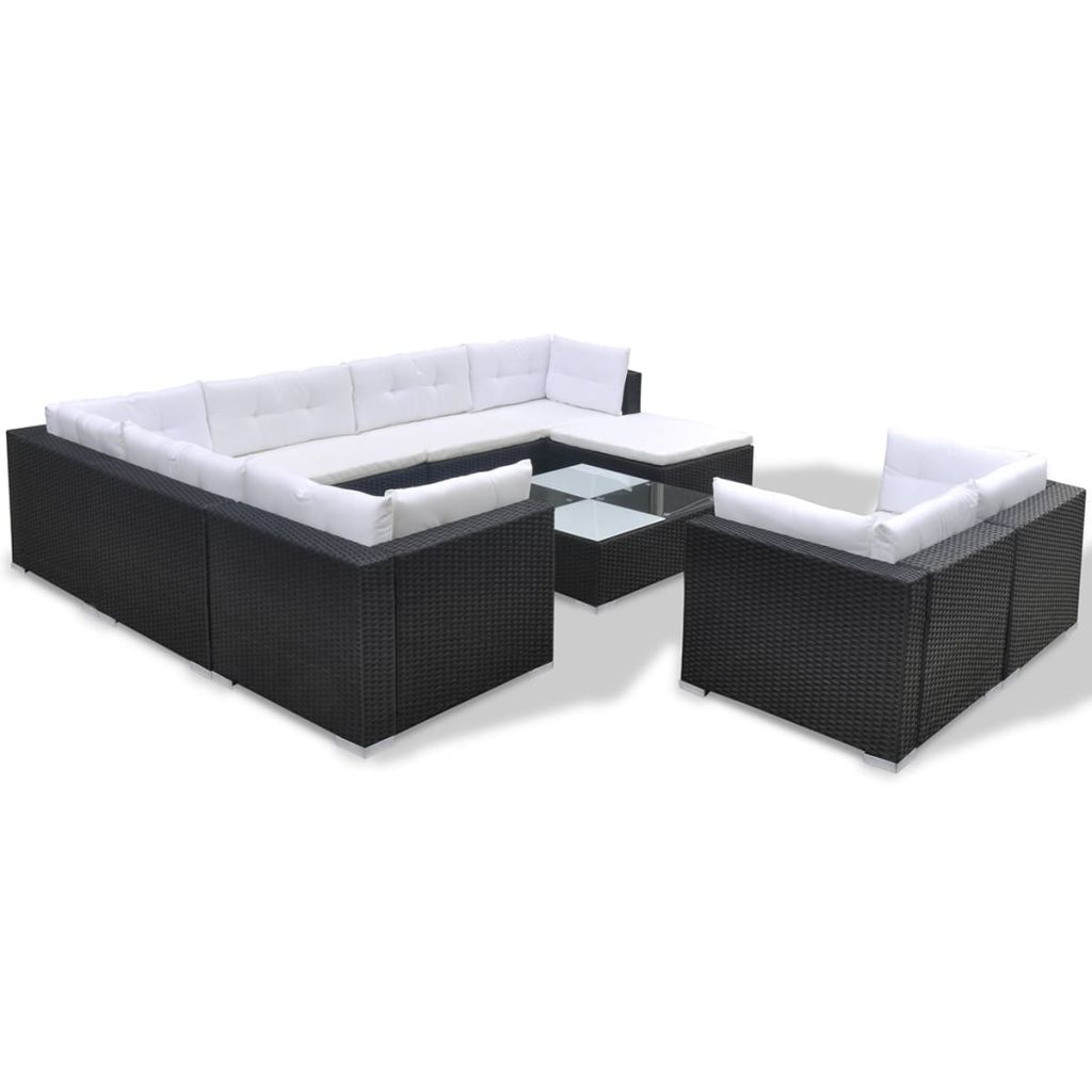vidaXL 10 Piece Patio Lounge Set with Cushions Poly Rattan Black-3