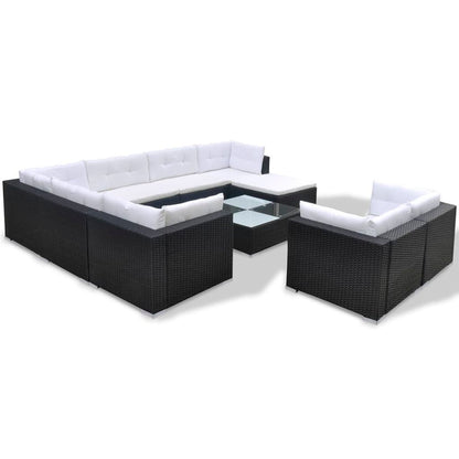 vidaXL 10 Piece Patio Lounge Set with Cushions Poly Rattan Black-3