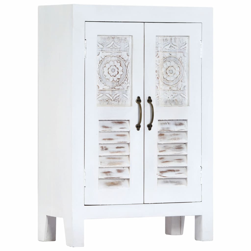 vidaXL Carved Sideboard White 23.6"x11.8"x35" Solid Mango Wood-0
