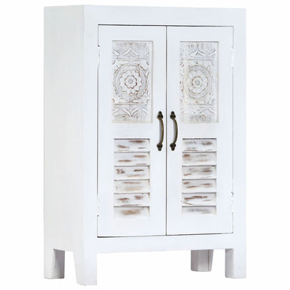 vidaXL Carved Sideboard White 23.6"x11.8"x35" Solid Mango Wood-0