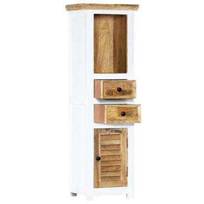 vidaXL Highboard White and Brown 15.7"x11.8"x50.3"  Solid Rough Mango Wood-3